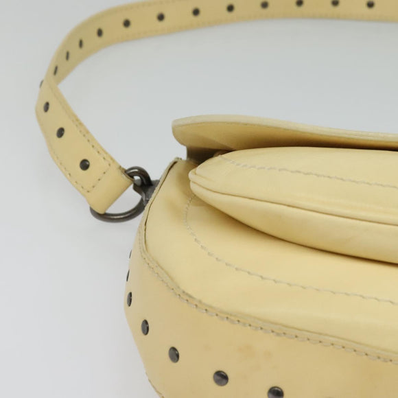 CELINE Studs Shoulder Bag Leather Cream Auth 141874