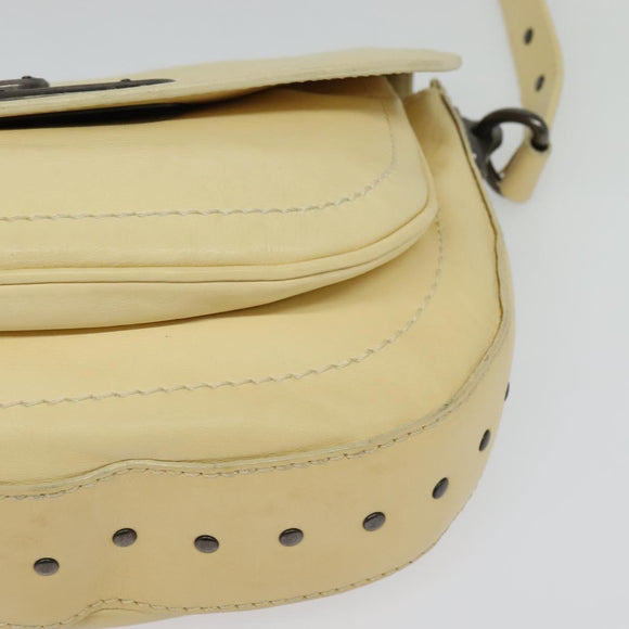 CELINE Studs Shoulder Bag Leather Cream Auth 141874