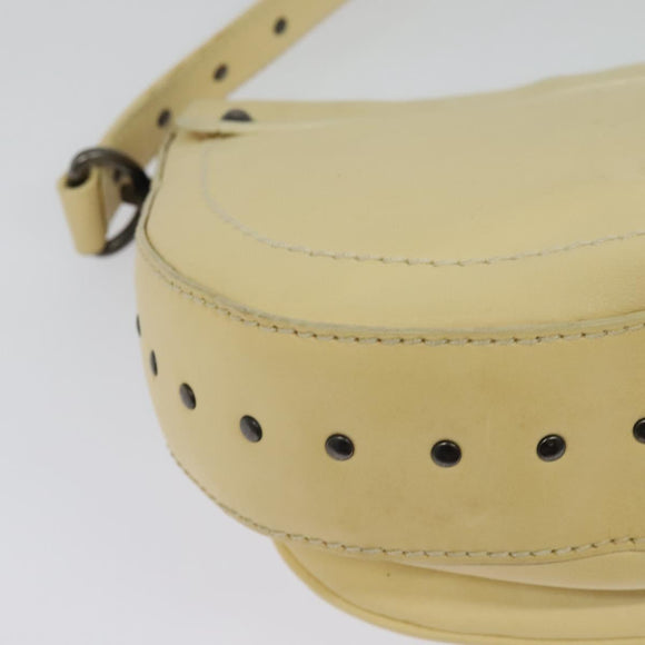 CELINE Studs Shoulder Bag Leather Cream Auth 141874