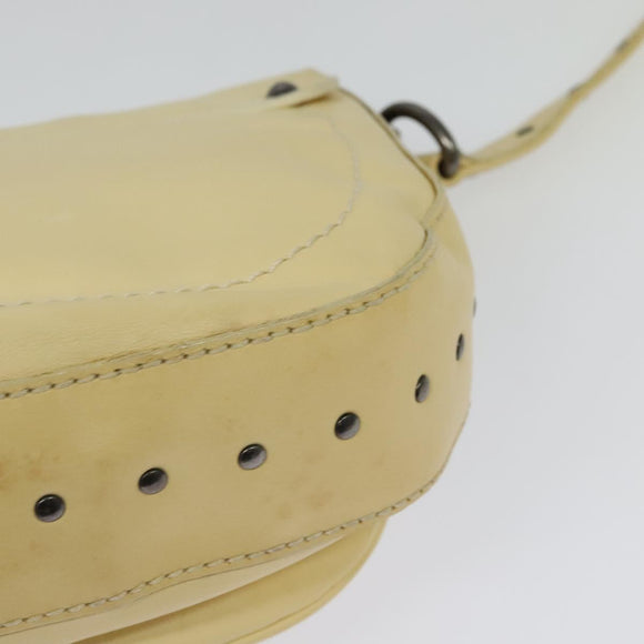 CELINE Studs Shoulder Bag Leather Cream Auth 141874