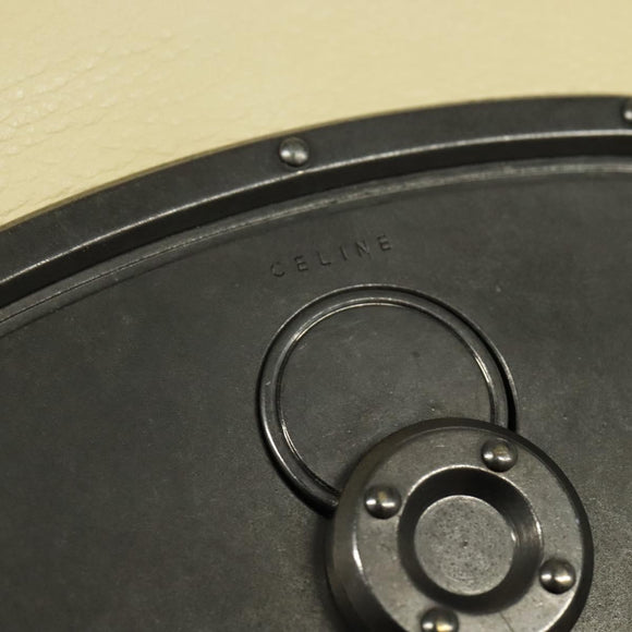 CELINE Studs Shoulder Bag Leather Cream Auth 141874