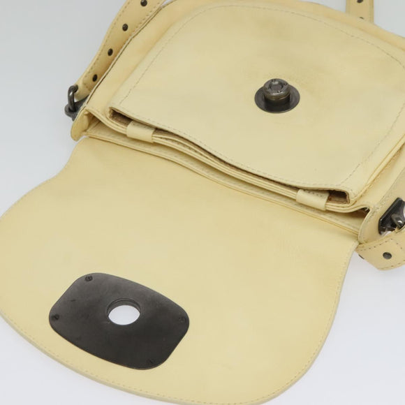 CELINE Studs Shoulder Bag Leather Cream Auth 141874