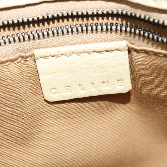 CELINE Studs Shoulder Bag Leather Cream Auth 141874