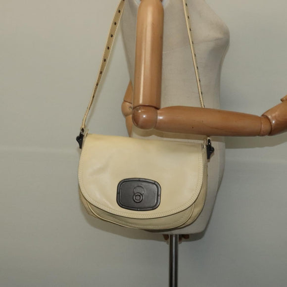 CELINE Studs Shoulder Bag Leather Cream Auth 141874