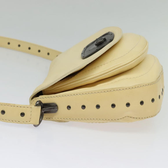 CELINE Studs Shoulder Bag Leather Cream Auth 141874