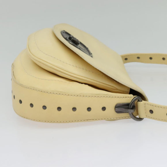 CELINE Studs Shoulder Bag Leather Cream Auth 141874