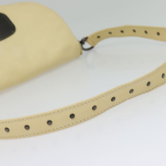 CELINE Studs Shoulder Bag Leather Cream Auth 141874