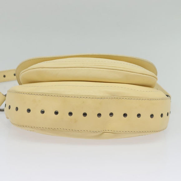 CELINE Studs Shoulder Bag Leather Cream Auth 141874