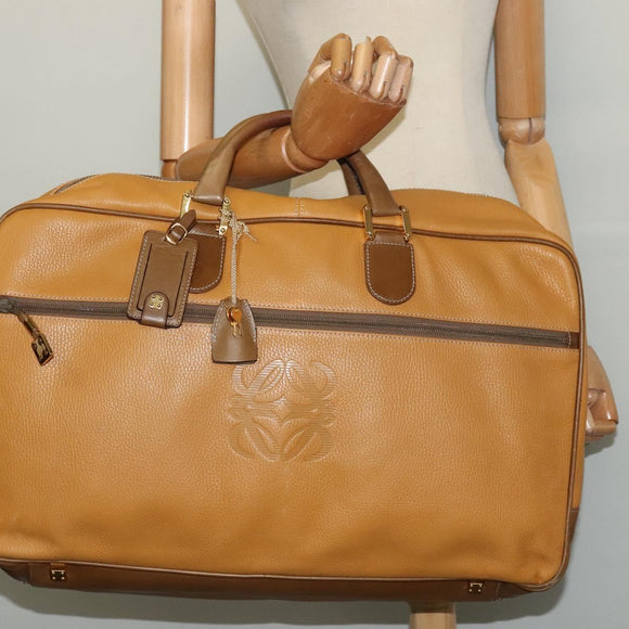 LOEWE Anagram Travel bag Boston Bag Leather Black Gold Auth 141875