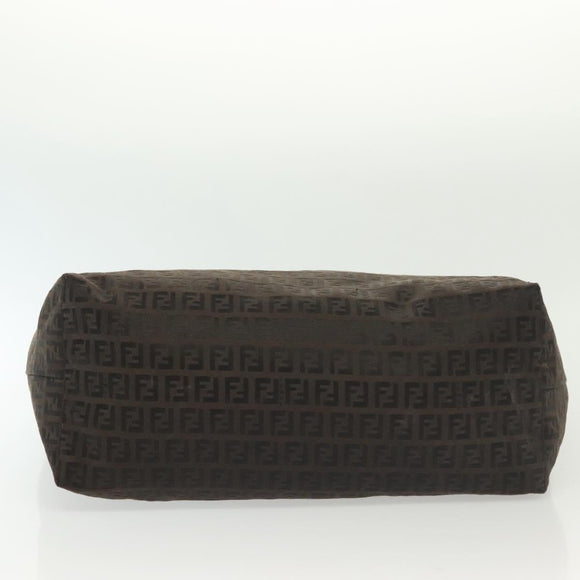 FENDI Zucchino Canvas Tote Bag Dark Brown Auth 141877