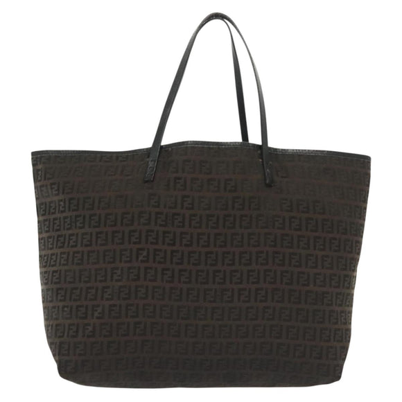 FENDI Zucchino Canvas Tote Bag Dark Brown Auth 141877