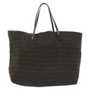 FENDI Zucchino Canvas Tote Bag Dark Brown Auth 141877-2