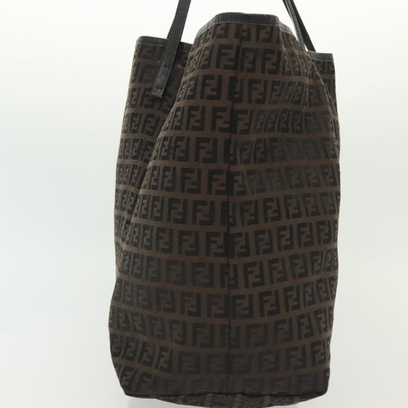FENDI Zucchino Canvas Tote Bag Dark Brown Auth 141877