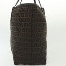 FENDI Zucchino Canvas Tote Bag Dark Brown Auth 141877-5