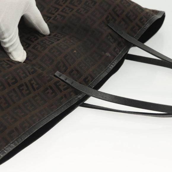 FENDI Zucchino Canvas Tote Bag Dark Brown Auth 141877