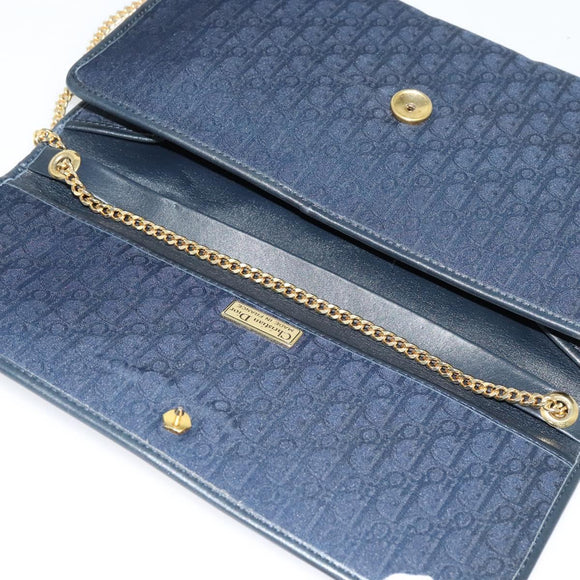 Christian Dior Trotter Canvas Chain Shoulder Bag Navy Gold Auth 141878
