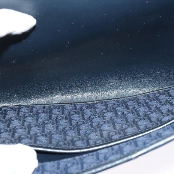 Christian Dior Trotter Canvas Chain Shoulder Bag Navy Gold Auth 141878