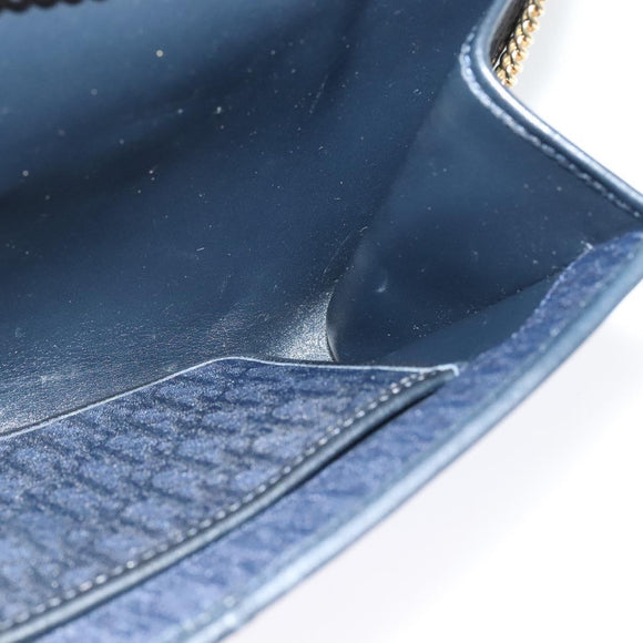 Christian Dior Trotter Canvas Chain Shoulder Bag Navy Gold Auth 141878