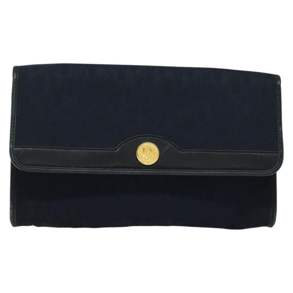 Christian Dior Trotter Canvas Chain Shoulder Bag Navy Gold Auth 141878