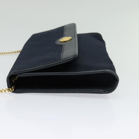 Christian Dior Trotter Canvas Chain Shoulder Bag Navy Gold Auth 141878