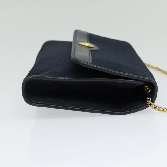 Christian Dior Trotter Canvas Chain Shoulder Bag Navy Gold Auth 141878