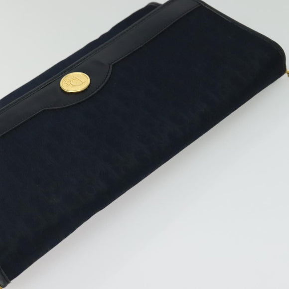 Christian Dior Trotter Canvas Chain Shoulder Bag Navy Gold Auth 141878