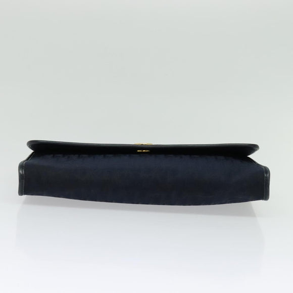 Christian Dior Trotter Canvas Chain Shoulder Bag Navy Gold Auth 141878