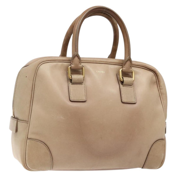 CELINE Hand Bag Leather Beige Gold Auth 141898