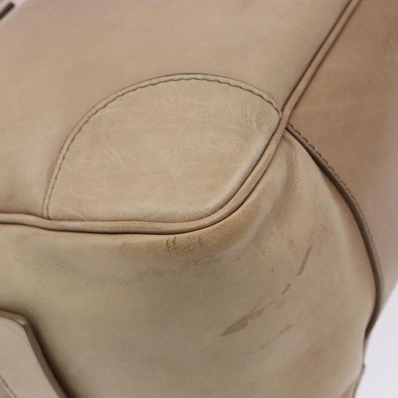 CELINE Hand Bag Leather Beige Gold Auth 141898