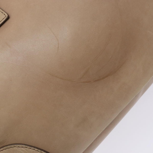 CELINE Hand Bag Leather Beige Gold Auth 141898