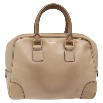 CELINE Hand Bag Leather Beige Gold Auth 141898 - 0