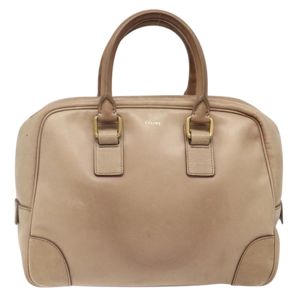 CELINE Hand Bag Leather Beige Gold Auth 141898
