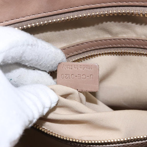 CELINE Hand Bag Leather Beige Gold Auth 141898