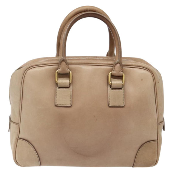 CELINE Hand Bag Leather Beige Gold Auth 141898