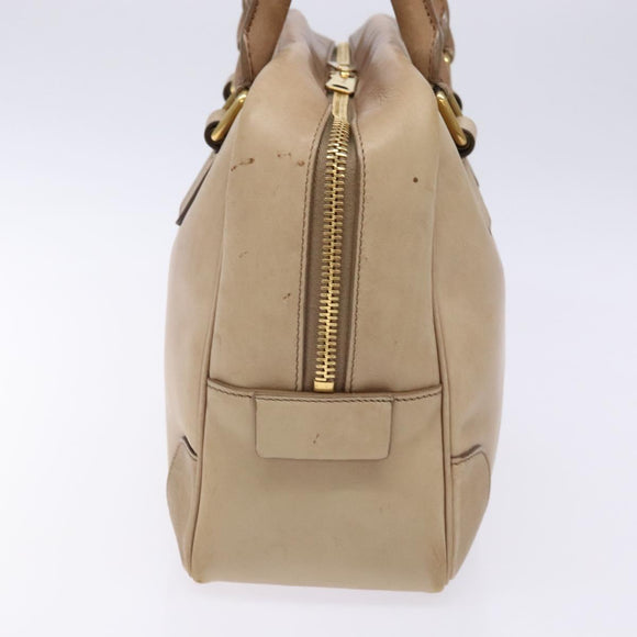 CELINE Hand Bag Leather Beige Gold Auth 141898