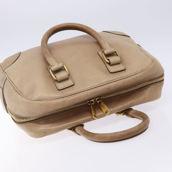 CELINE Hand Bag Leather Beige Gold Auth 141898
