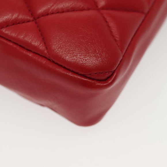 CHANEL Waist Bag Lamb Skin Red Gold CC Auth 141904