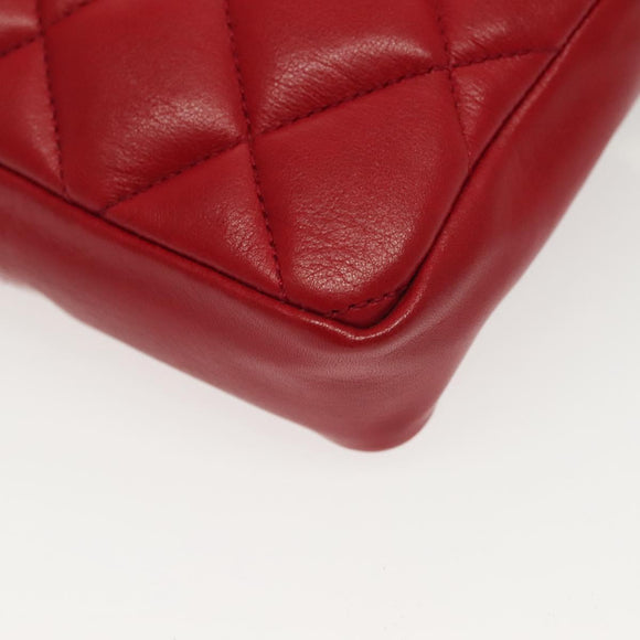 CHANEL Waist Bag Lamb Skin Red Gold CC Auth 141904