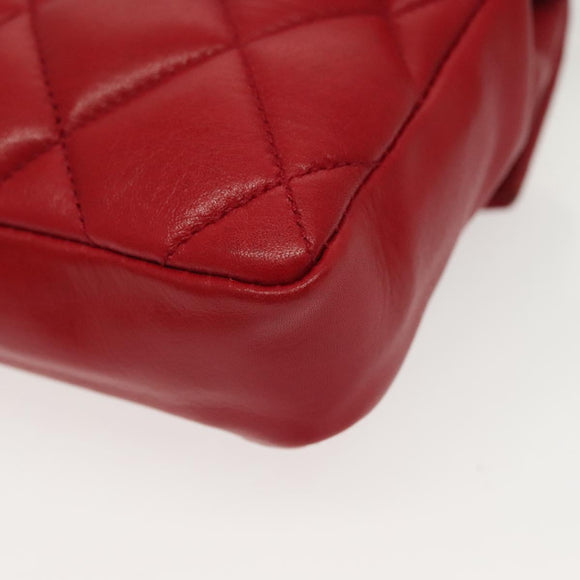 CHANEL Waist Bag Lamb Skin Red Gold CC Auth 141904