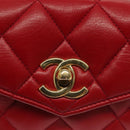 CHANEL Waist Bag Lamb Skin Red Gold CC Auth 141904-15