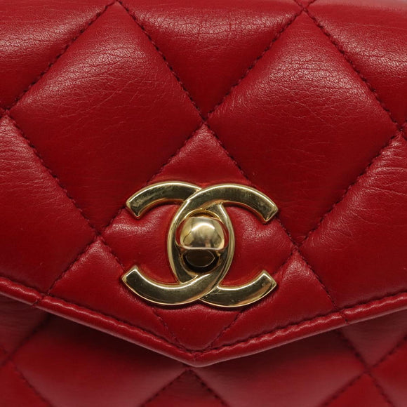 CHANEL Waist Bag Lamb Skin Red Gold CC Auth 141904