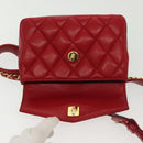 CHANEL Waist Bag Lamb Skin Red Gold CC Auth 141904-16