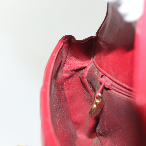 CHANEL Waist Bag Lamb Skin Red Gold CC Auth 141904