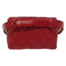 CHANEL Waist Bag Lamb Skin Red Gold CC Auth 141904-3