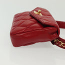CHANEL Waist Bag Lamb Skin Red Gold CC Auth 141904-4