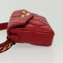 CHANEL Waist Bag Lamb Skin Red Gold CC Auth 141904-5