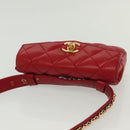 CHANEL Waist Bag Lamb Skin Red Gold CC Auth 141904-6