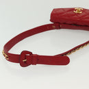 CHANEL Waist Bag Lamb Skin Red Gold CC Auth 141904-7