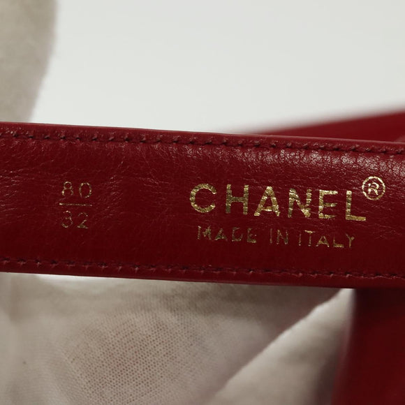 CHANEL Waist Bag Lamb Skin Red Gold CC Auth 141904
