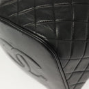 CHANEL Matelasse Vanity Pouch Lamb Skin Black Gold CC Auth 141905-11